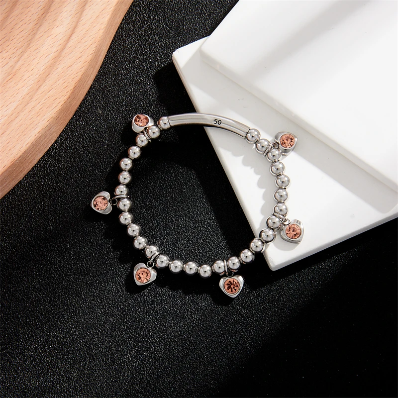 

Fashion Ladies Men's Stainless Steel Bracelet 6mm Ball Beads Love Zircon Crystal UNO Lock Heart Bracelet Jewelry