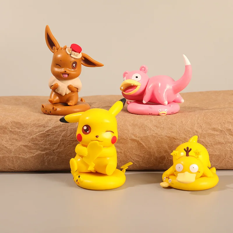 

4Pcs/Set Pokemon Cartoon Anime Pikachu Eevee Slowpoke Psyduck Toys Fashion Children's Dolls Home Decoration Car Ornaments Gifts