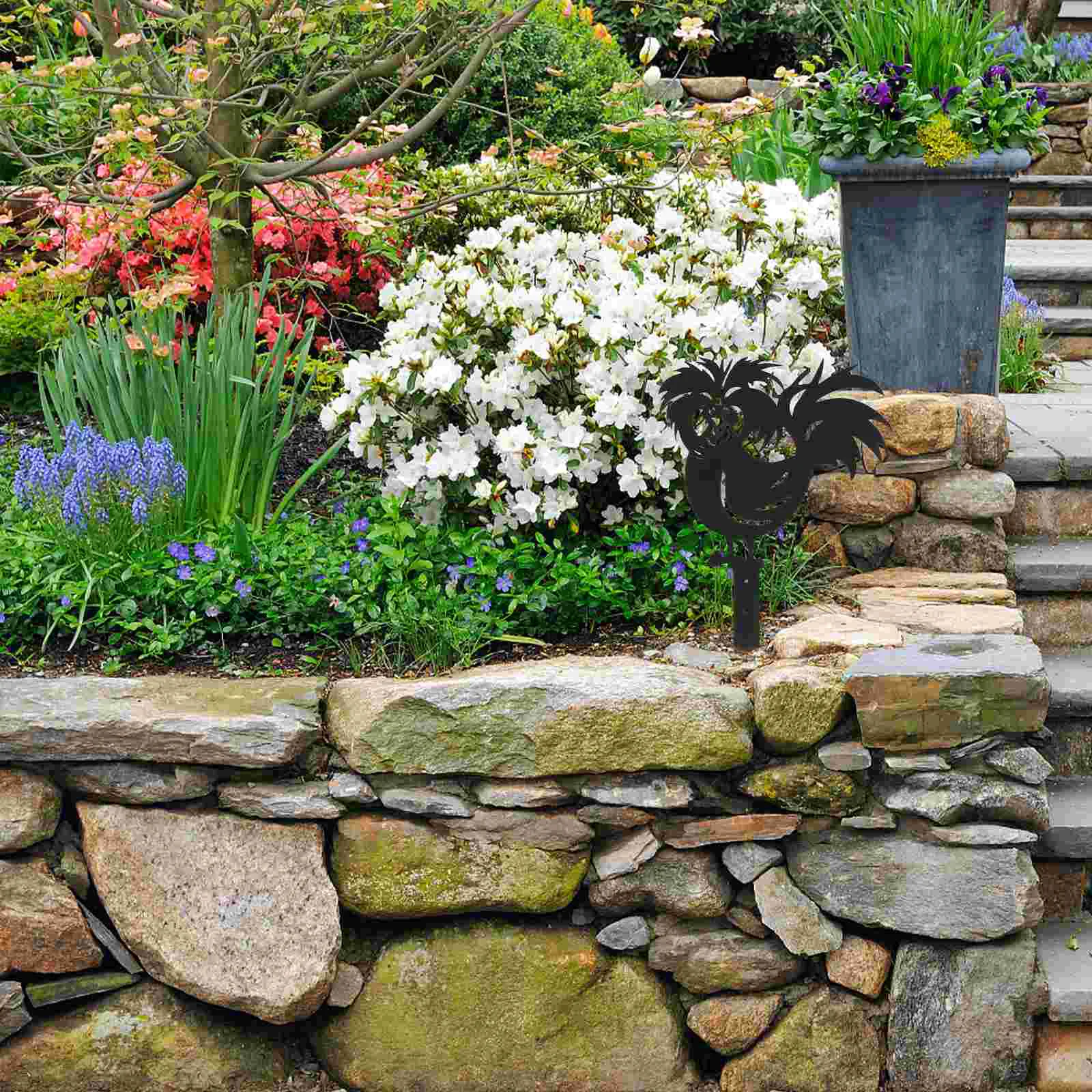 

The Sign Cumpleaños Para Rooster Figurine Statue Iron Chicken Yards Stake