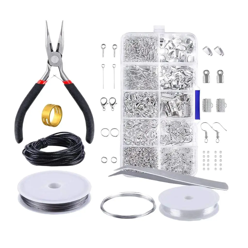 

10 Grids Jewelry Making Findings Supplies Kit with Open Jump Rings, Lobster Clasps, Beads, Screw Eye/, Earing Hooks Backs