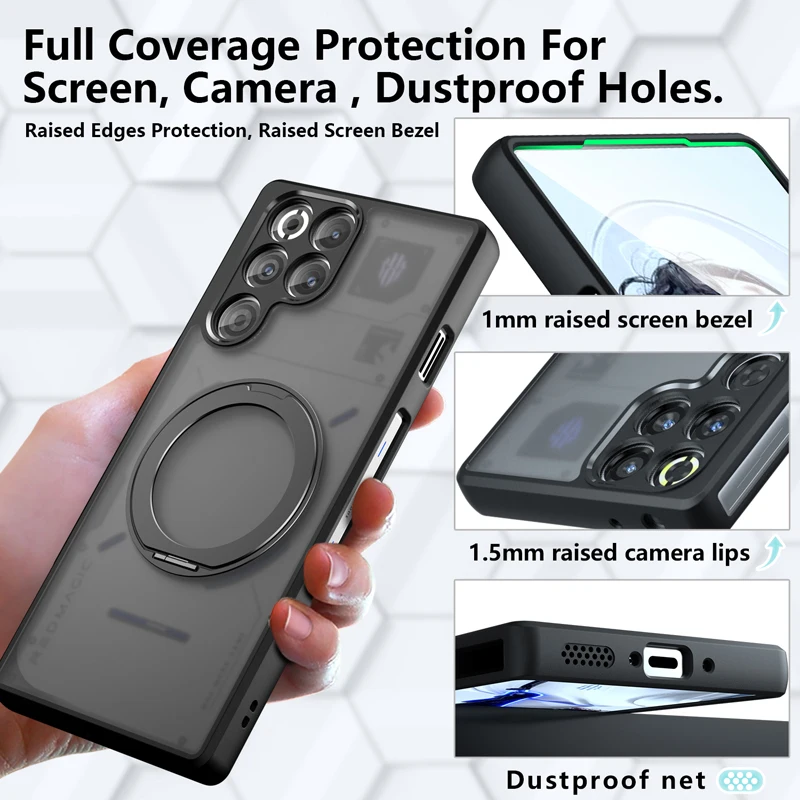 Фото Магнитный чехол ELVEV для ZTE RedMagic 11 Pro / 11s Pro Plus, матовый, из твердого поликарбоната + мягкого ТПУ, с защитным кольцом от падений №3