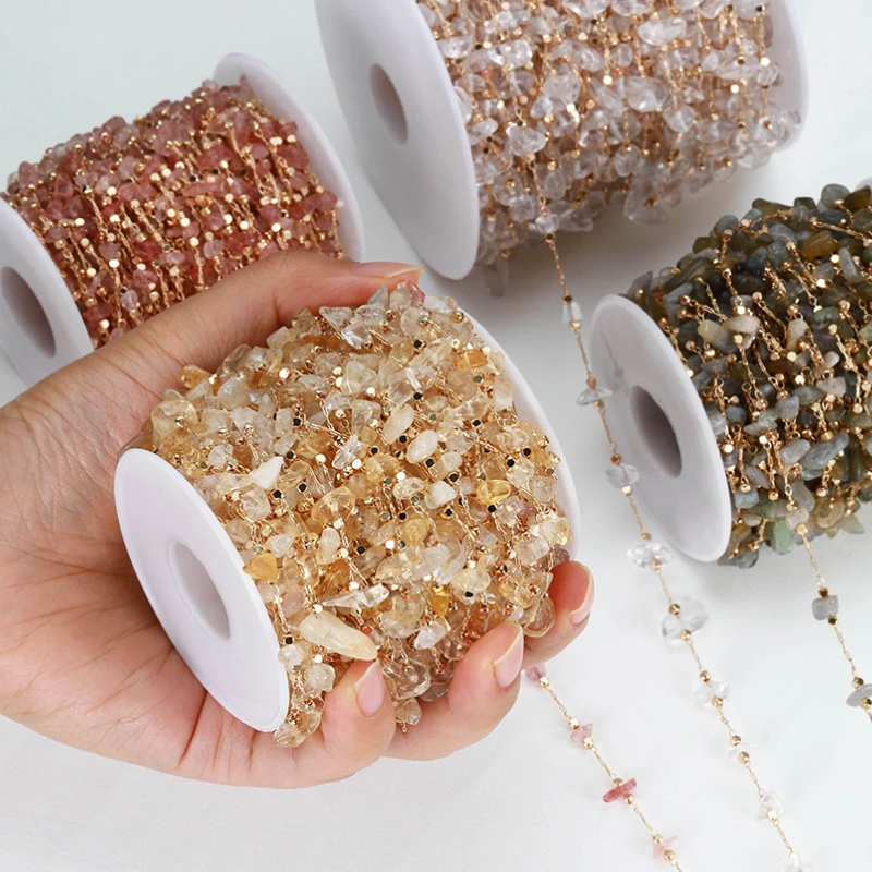 

1 ярд кварцевая Хрустальная цепочка камень Гравий цитрин бусины ожерелье Браслет ножные браслеты для ушей Сделай Сам женский ювелирный ком...