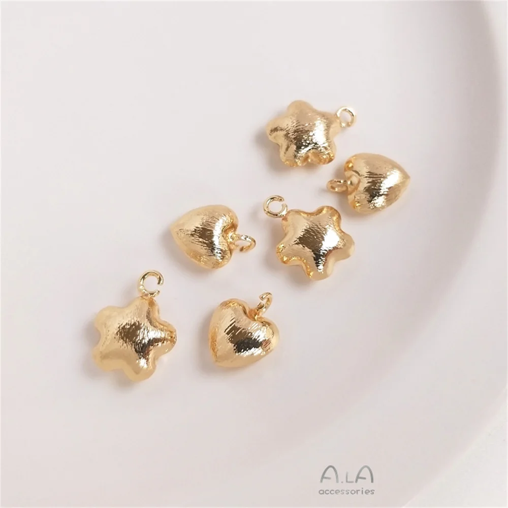 

14K package gold brushed heart-shaped pentagram peach heart flower pendant diy hand string chain earrings hanging accessories