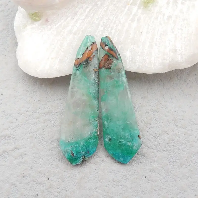 

Natural Stone Chrysocolla Handmade Earrings For Women 40x12x4mm 5g