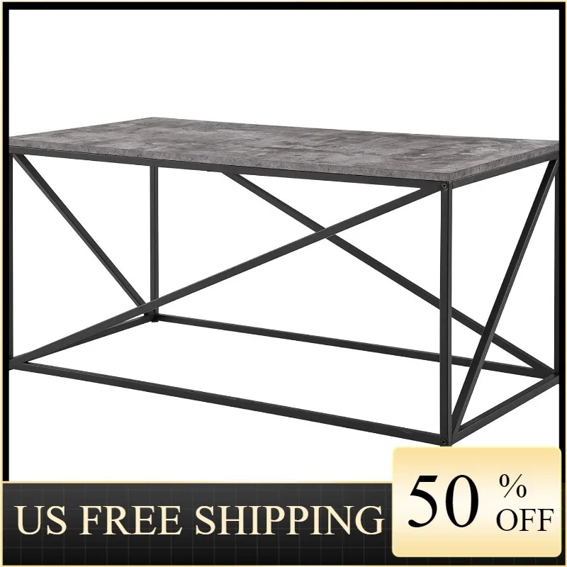 

Современный геометрический металлический прямоугольный журнальный столик Уокер Эдисон для гостиной акцент оттоманка полка для хранения, 40 дюймов, темный бетон