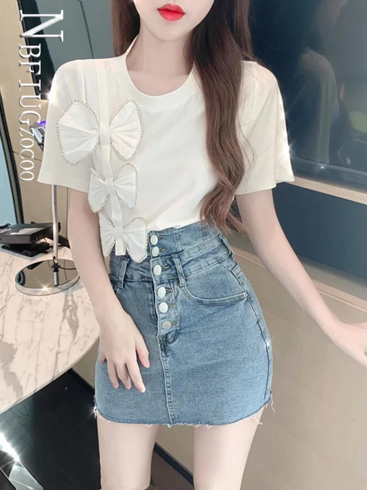 

2022 Summer New Design Bowknot Women T Shirt Short Sleeve Female Tee Tops