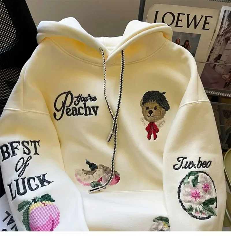 Свободные толстовки с абрикосовой персиковой вышивкой женские куртки уличная