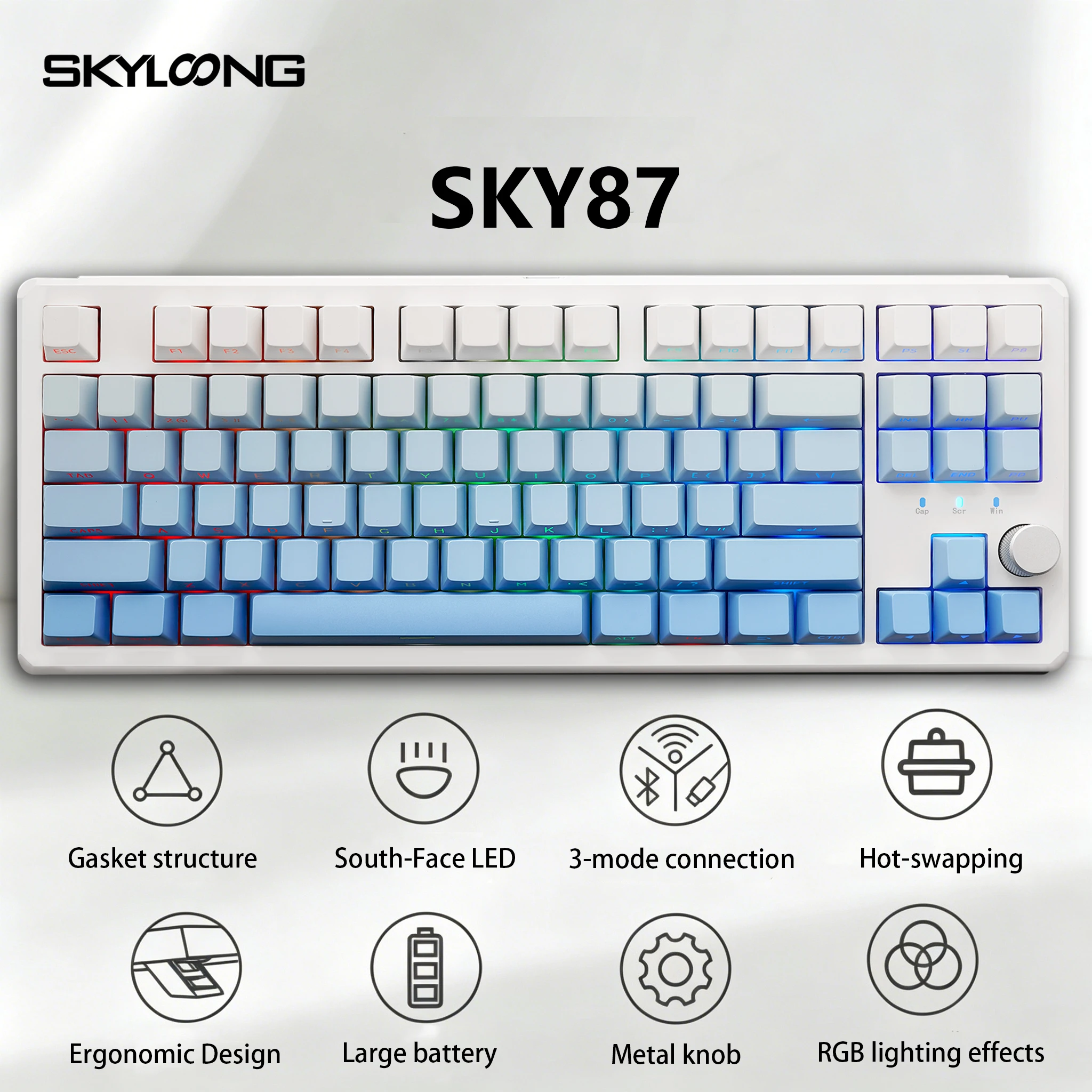 Фото [SKYLOONG SKY87] Беспроводная механическая клавиатура для игр/офиса с RGB-подсветкой, PBT-клавишами, металлическим колпачком, без драйверов, для ПК, 80% TKL клавиатура №1