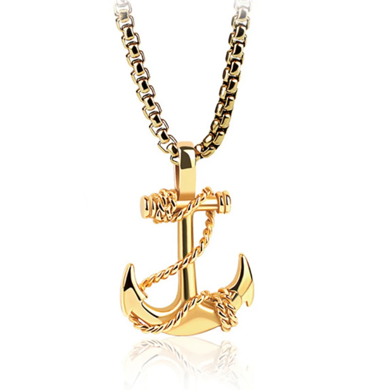 Exquistie Caribbean Pirates Anchor Cross Necklaces for Men Women Pendant Gift Hip Hop Fashion Men Jewelry Anchor Retro Necklaces