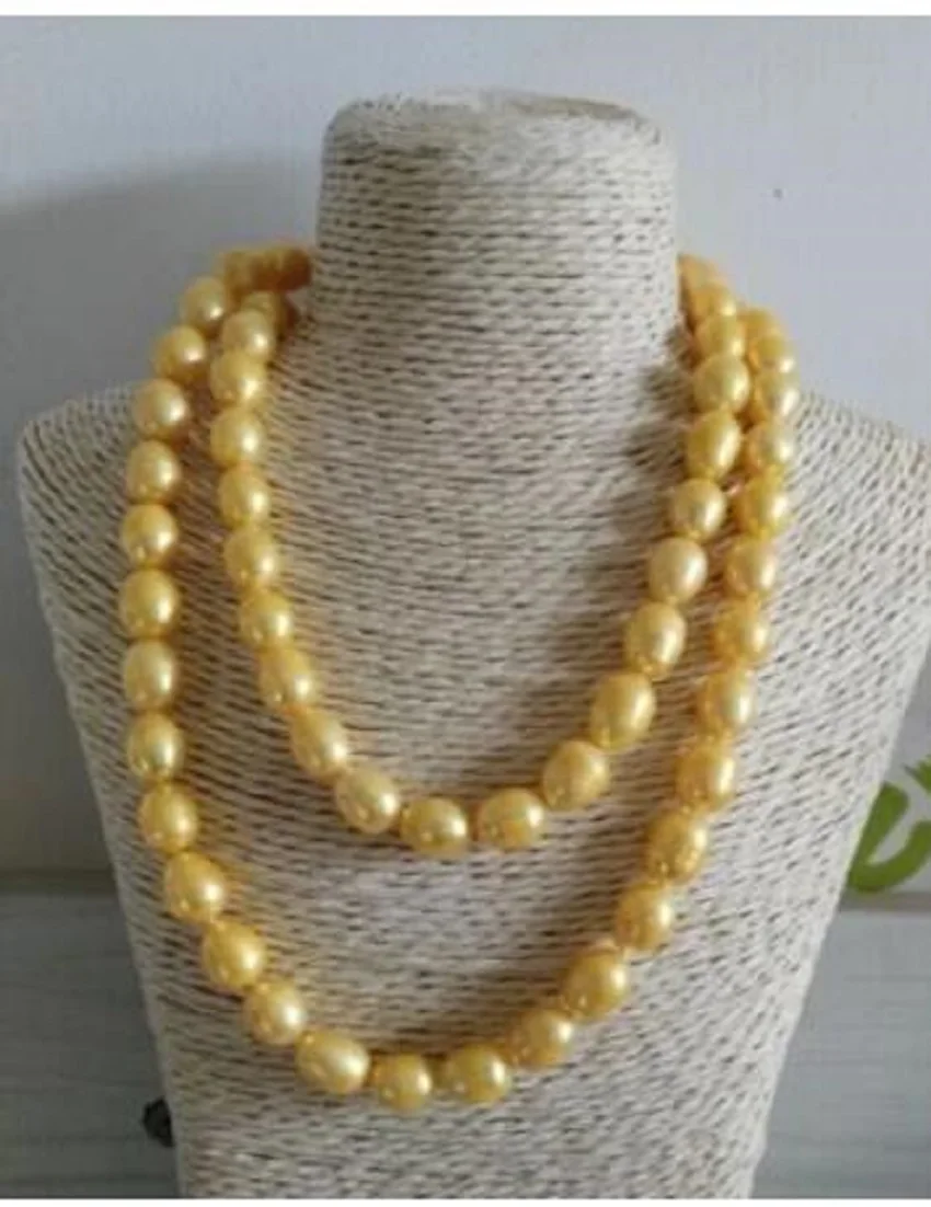 new 35 inch AAAA Japanese Akoya 9-12mm gold pearl Necklace  14K Yellow clasp