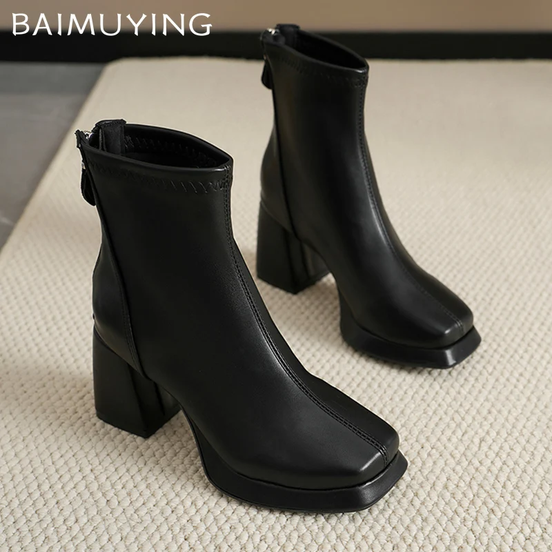 Зимние женские ботильоны в стиле ретро обувь на высоком каблуке с квадратным