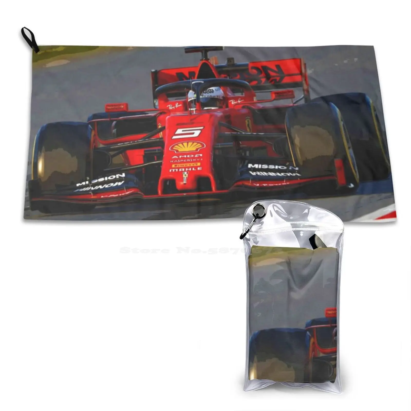 Себастьян Феттель в его машине 2019. Мягкое полотенце с 3D-принтом спортивная