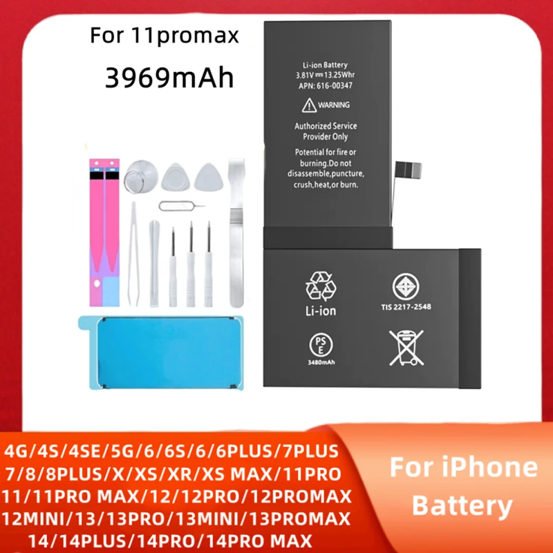 

New High Capacity Mobile Phone Lithium Battery for iPhone4 4s 5S 5 6S 6 7 8 Plus X SE SE2 XR XS 11 12 1314 Mini Pro Max Battery