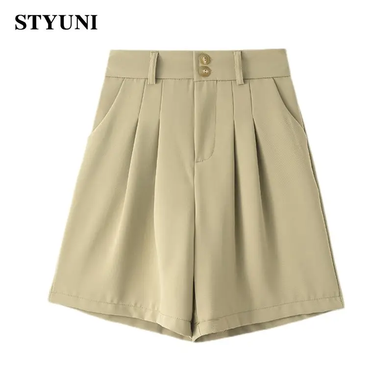 Шорты женские прямые однотонные в Корейском стиле с завышенной талией