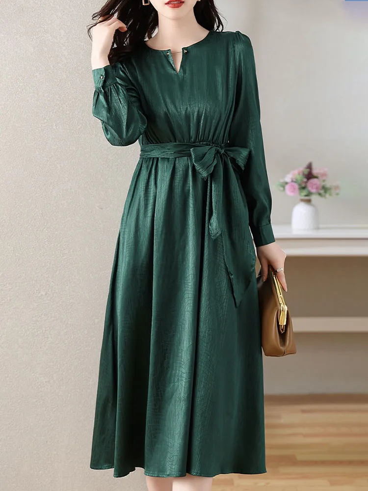 

Женское длинное платье со шнуровкой, Эксклюзивное платье с длинными рукавами и круглым вырезом, украшенное тонкой тесьмой, модель 2023 y2knows