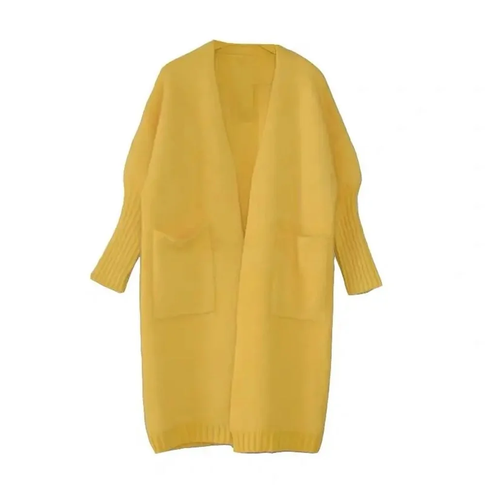 

Женский длинный кардиган оверсайз, свободный жаккардовый свитер из искусственной норки и кашемира, теплые женские пальто, зима 2023