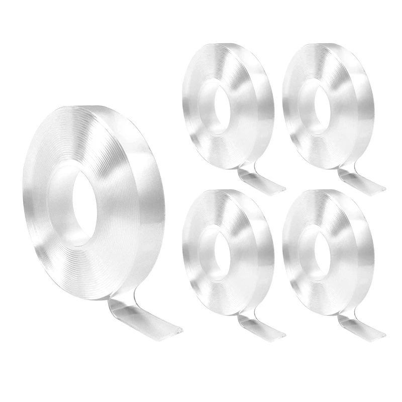 

5 Pack Double Sided Tape Heavy Duty,Multipurpose Tap,Washable Strong Sticky Wall Tape Strips Transparent Tape