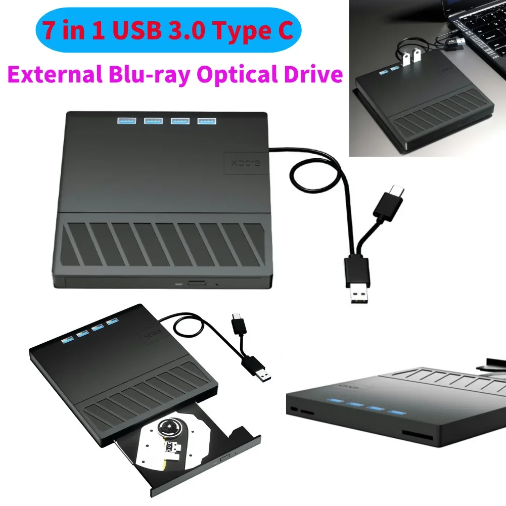 Внешний Оптический Привод Blu-ray 7-в-1 Usb 3.0 Type-c С Портом Sd/tf
