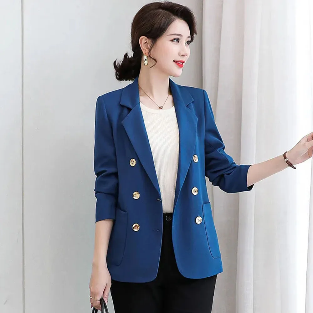 

Spring Solid Women's Jacket 2022 Vintage Double Breasted Business Blazer Woman Office Ladies Big Size 4XL 5XL Workwear Outerwear