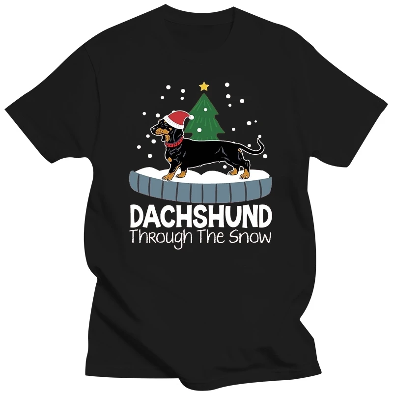 

Dachshund Through The Snow Christmas Weiner Dog T-Shirt Men Short Sleeve T- Shirt