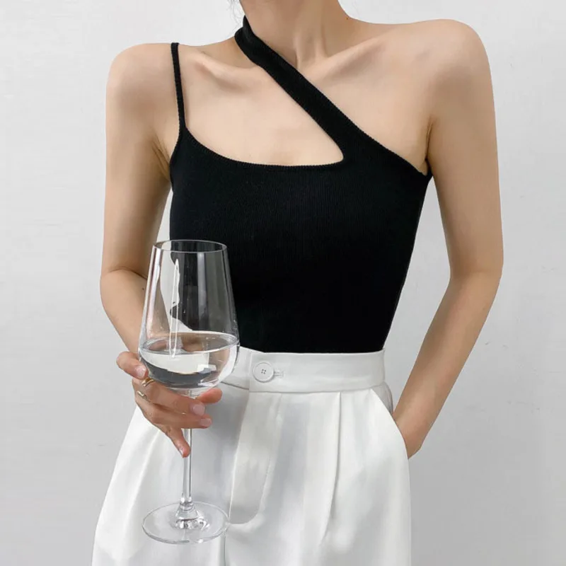 

Summer Off Shoulder Irregular Women Knit Camisole Tank Tops Sexy Sleeveless Strapless Vest For Women Solid Female Cropped Tops