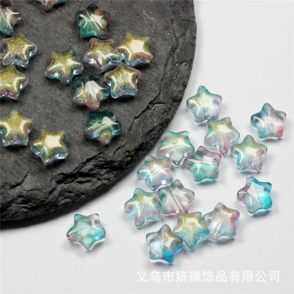 20pcs 8mm Mini Star Gloss Colour Glaze Glass With Hole Wholesale Diy For Jewelry Making Carft Loose Beads Pink Blue Rose Green