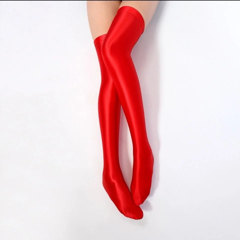 Non-slip Sexy Satin Glossy Silky Knee High Stockings Women Plus Size Long Sock Japanese Oil Shiny Smooth Knee-length Socks
