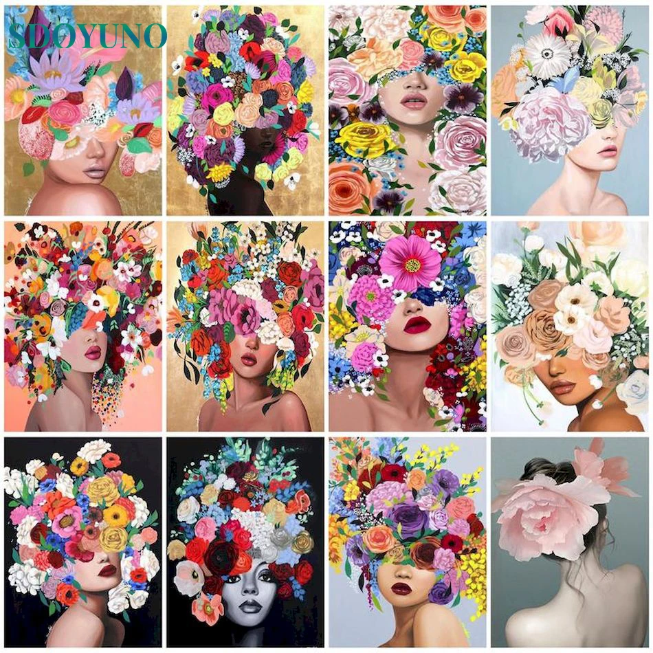 

SDOYUNO Paint By Numbers Figure Painting Acrylic Paint Home Wall Artwork DIY Pictures By Numbers Flower Women Handmade Decor