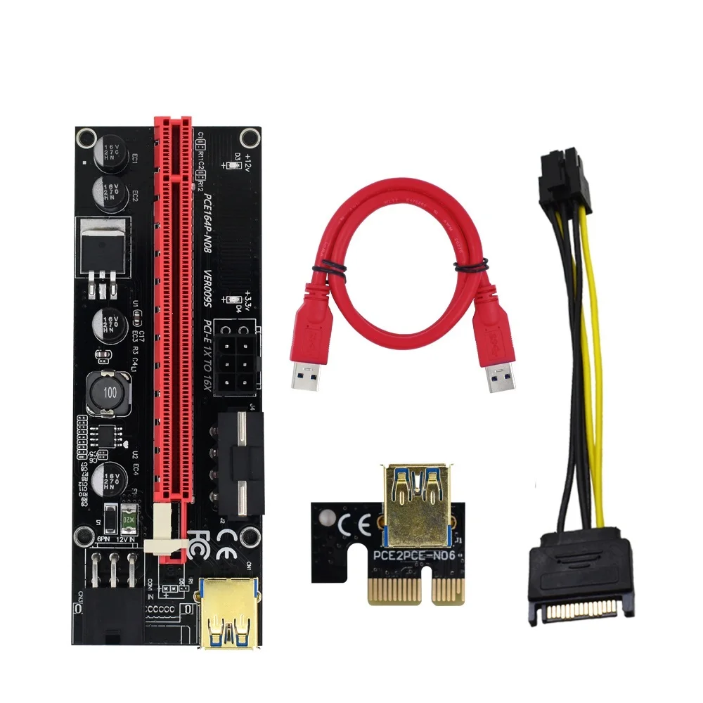 

10Pcs TISHRIC VER009s PCIE Riser 009S Extender Adapter USB 3.0 SATA 15Pin to 6pin Cabo Riser Video Card For BTC Mining Miner
