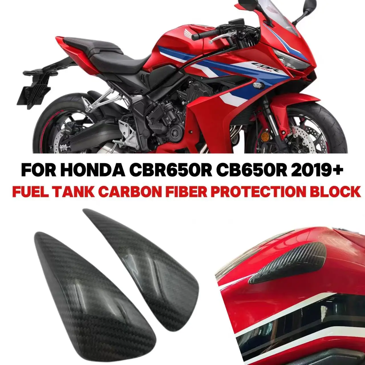 Фото Для Honda CBR650R CB650R 2019-2025 защитный блок топливного бака мотоцикла из углеродного волокна декоративный слайдер защитная крышка №1