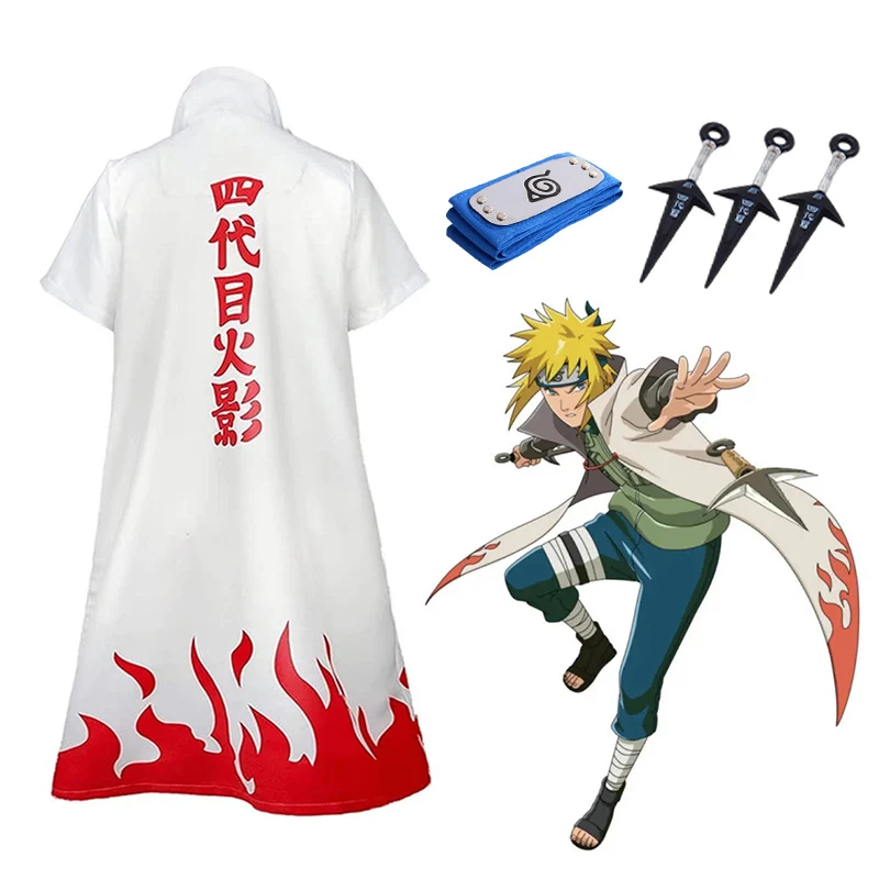 

Anime Naruto Namikaze Minato Cosplay Cloak Headband Kunai Suit 4th Yondaime Hokage Costume Halloween Party Cape Clothing