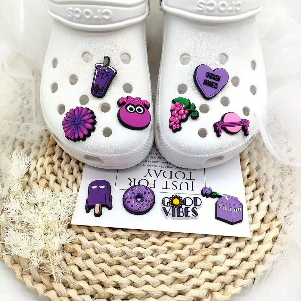10PCS /Set Shoe Charms Lovely Purple Series Cartoon PVC Shoe Decoration For Croc Jibz Kids Gift Wholesale Set