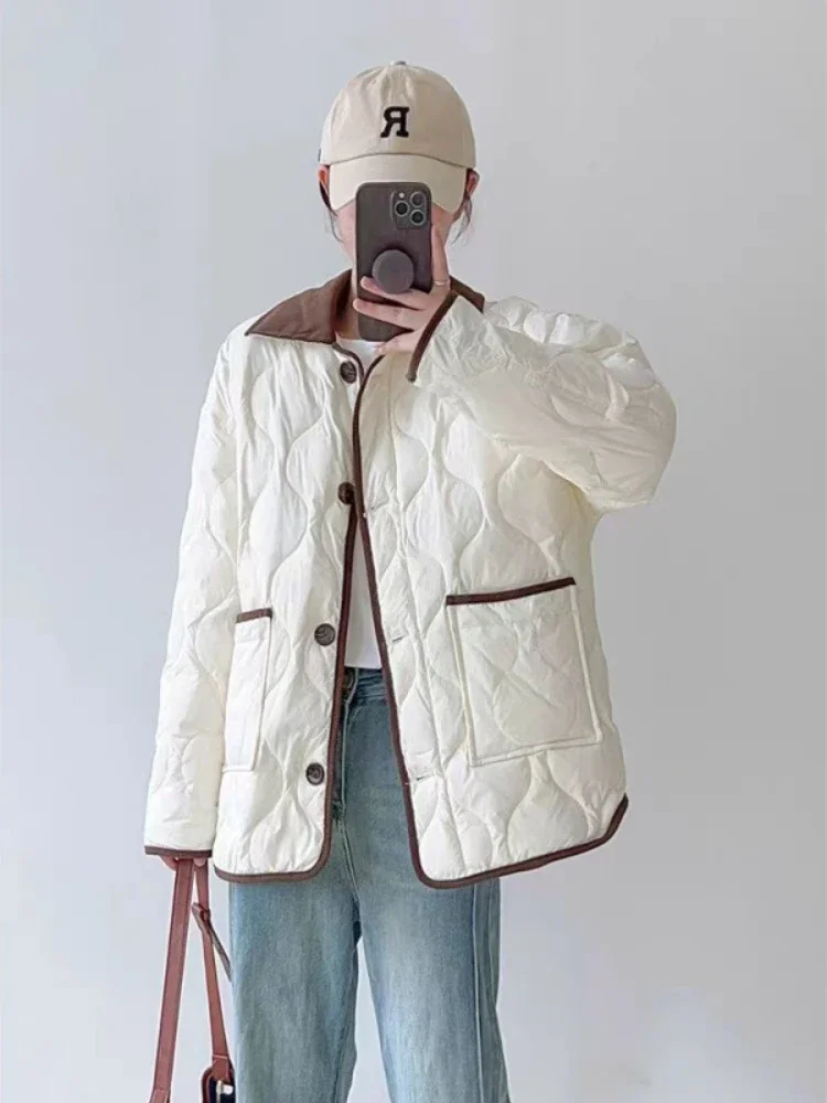 2024 зимняя модная новая женская теплая хлопковая одежда с откидным воротником и