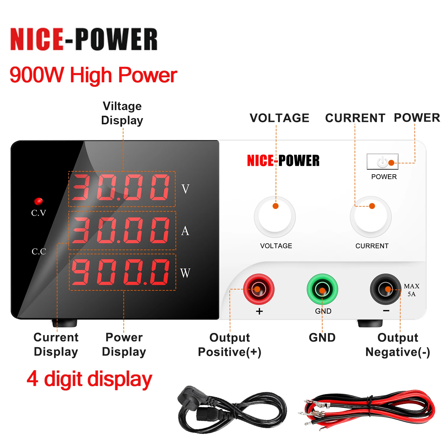 Регулируемый источник питания постоянного тока Nice-power 60V10A, 30 В, 30 А, лабораторный высокочастотный регулятор напряжения 30 в, 10 А/20 А/30 А
