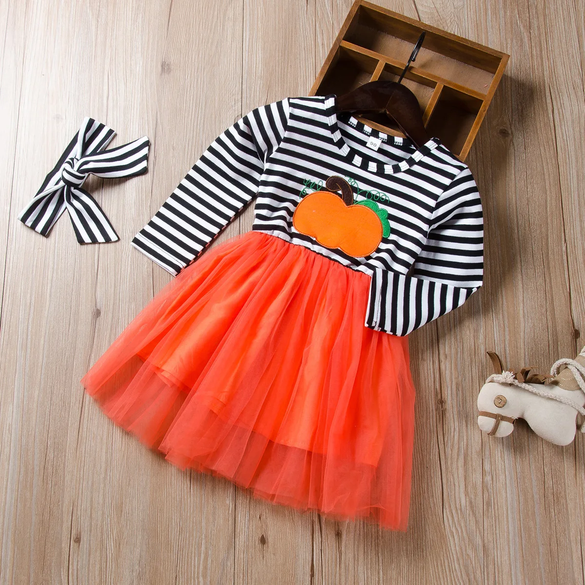 

Long Sleeve Pumpkin Girls Dress Clothing Party Baby Cotton Princess Cute Birthday Gift Halloween Kid Dress