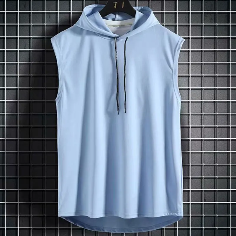 

Summer Mens Muscle Hoodie Vest Sleeveless Bodybuilding Gym Workout Fitness Shirt High Quality Vest Hip Hop Sweatshirt Men's Tops