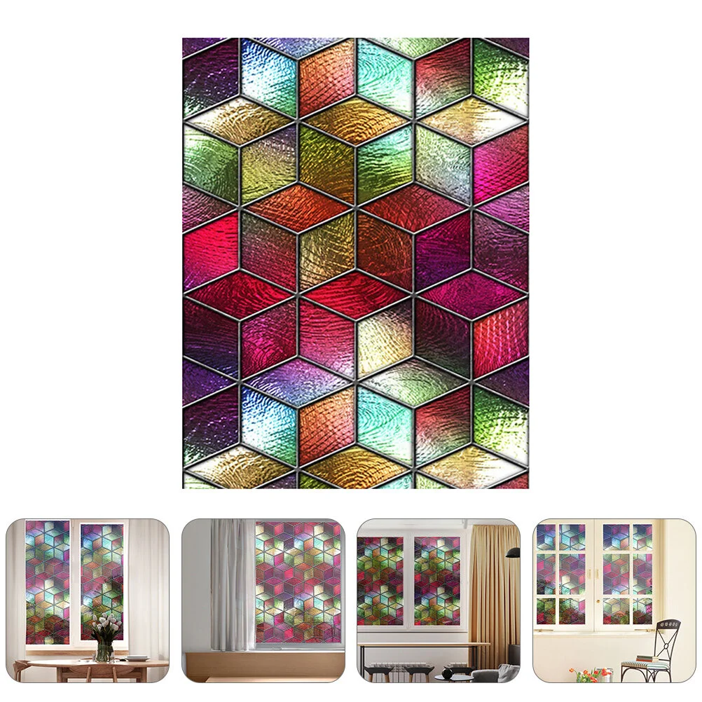 

Window Privacy Film Stained Glass Window Tint Glue Window Decals Static Cling 3D Decorative Stickers Sun Blocking Door Decals