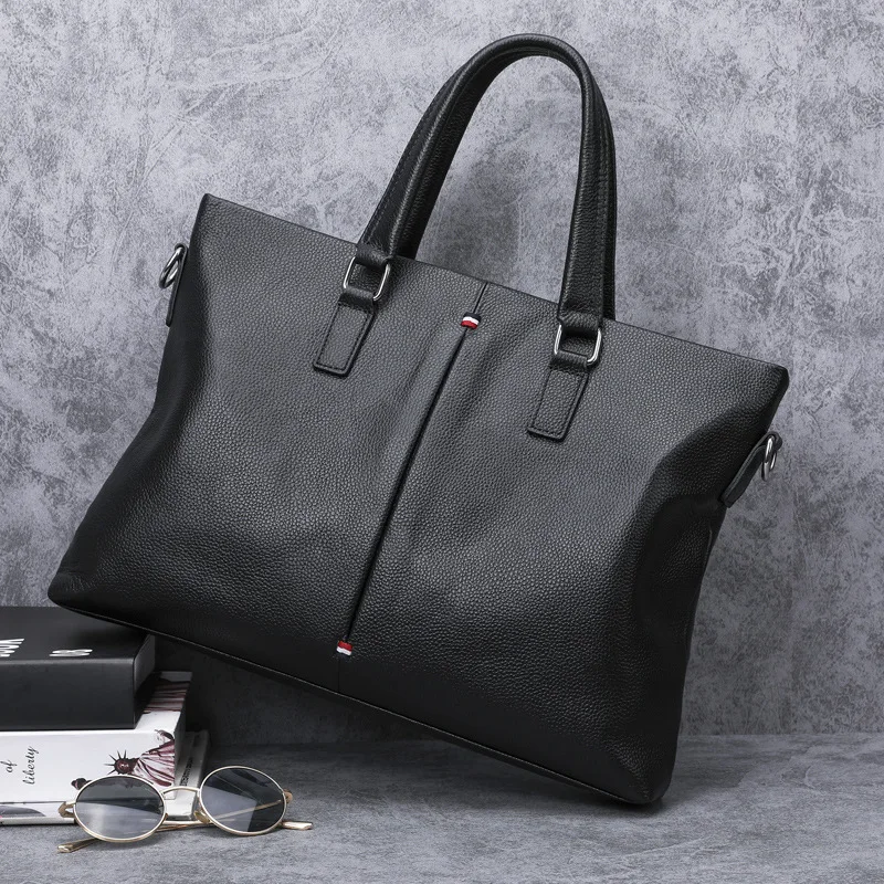 Genuine Leather Men Zipper Briefcase Bag Business Laptop Bag Luxury Handbag For Document Male Office Shoulder Messenger Bag