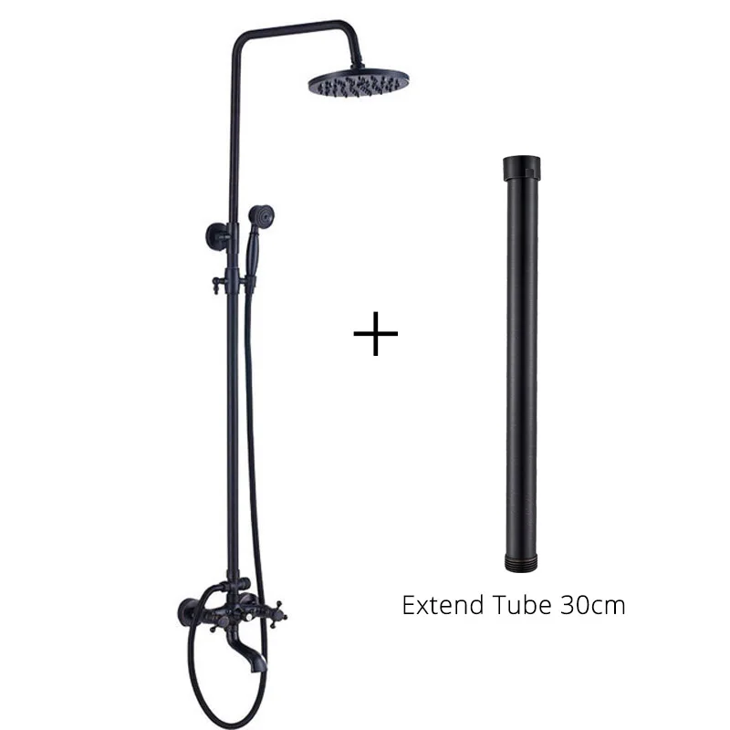 

Bronze Black Shower Mixer Faucet 8" Brass Rainfall Bath Shower Set with 30cm Extend Tube Swive Tub Spout