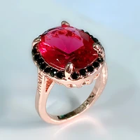 vintage rose gold amethyst zircon rings for women vintage purple big oval red stone ring fashion party jewelry gift