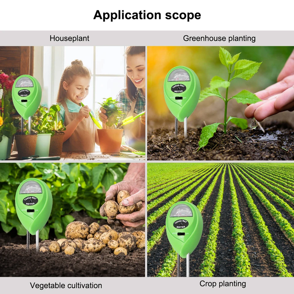 PH-метр 3-в-1 цифровой измеритель влажности температуры и интенсивности солнечного