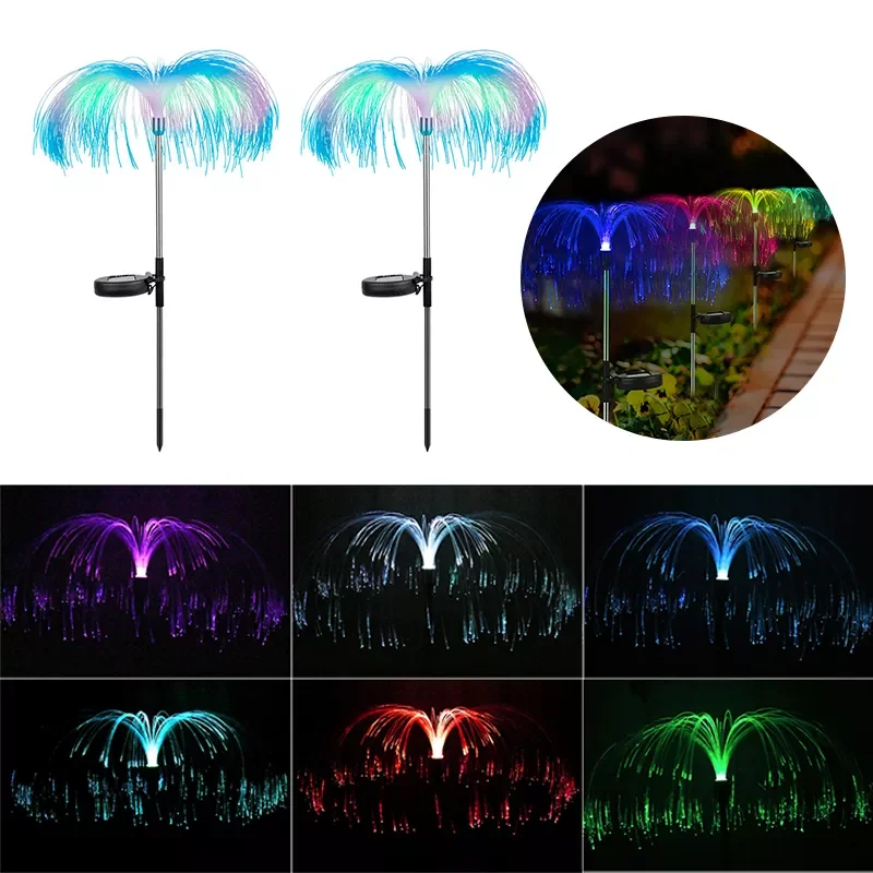 

2pcs LED Solar Light Outdoor Fiber Optic Jellyfish Colorful Lamp Color Changing Garden Ground Lawn Pathway Street Lighting Decor