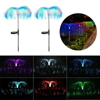 2pcs led solar light outdoor fiber optic jellyfish colorful lamp color changing garden ground lawn pathway street lighting decor