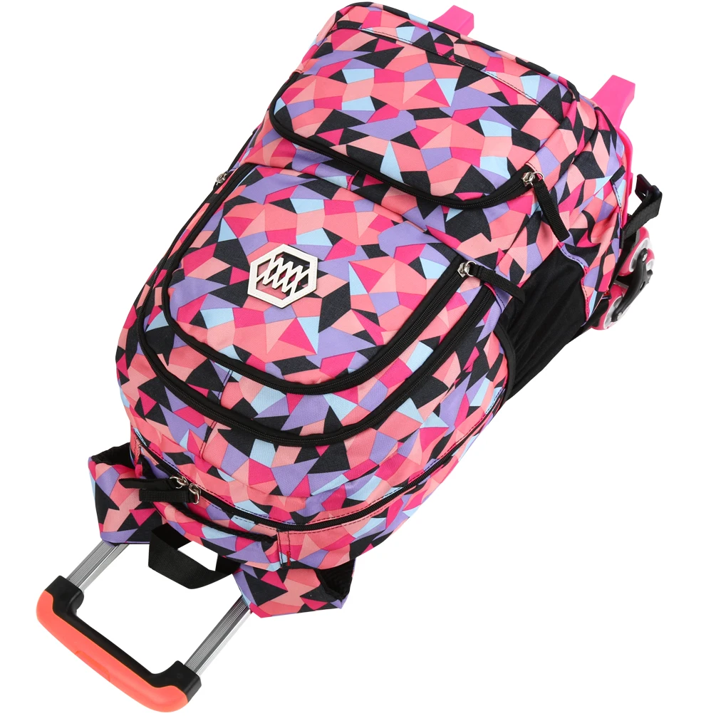 Little Girl Wheeled Backpack Adorable Rolling Daypack Large-capacity Trolley School Bag Travel Rolling Backpacks for Primary Sch