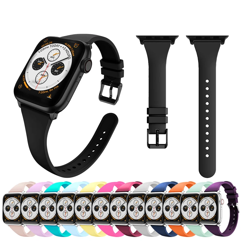 Ремешок сменный тонкий силиконовый для Apple Watch Series 7 Se 6 5 4 3 2 1 спортивный браслет