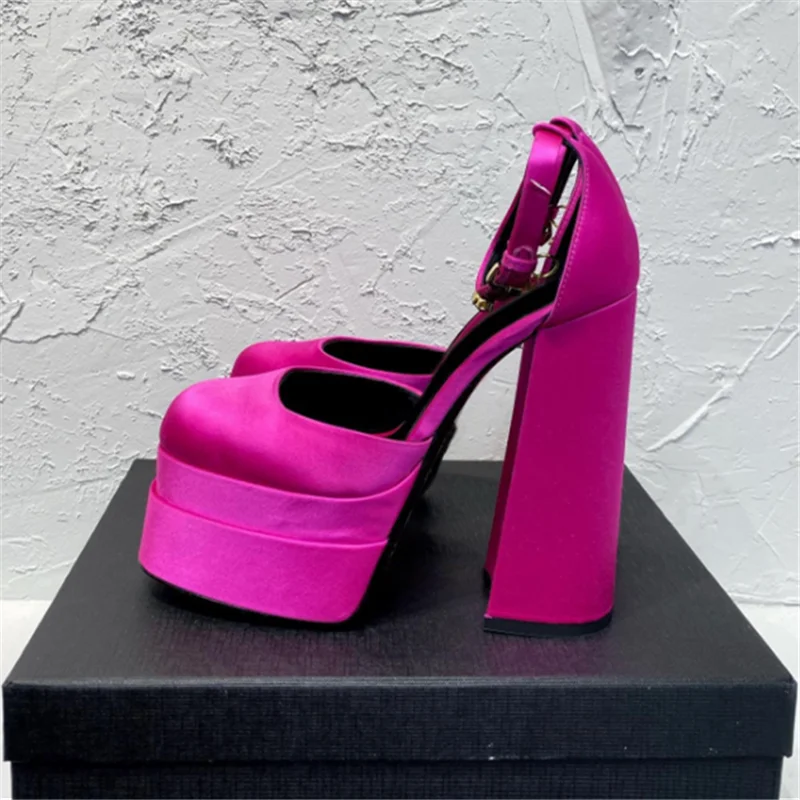 Fashion Woman High Heel Shoes Cover Toe Rhinestone Crude Heel Outdoor Party Sandals Thick Bottom Silk Summer Women Sandals Sexy