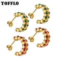 tofflo stainless steel jewelry double layer zircon inlaid c shaped earrings plated with 18k gold female chic earrings bsf057