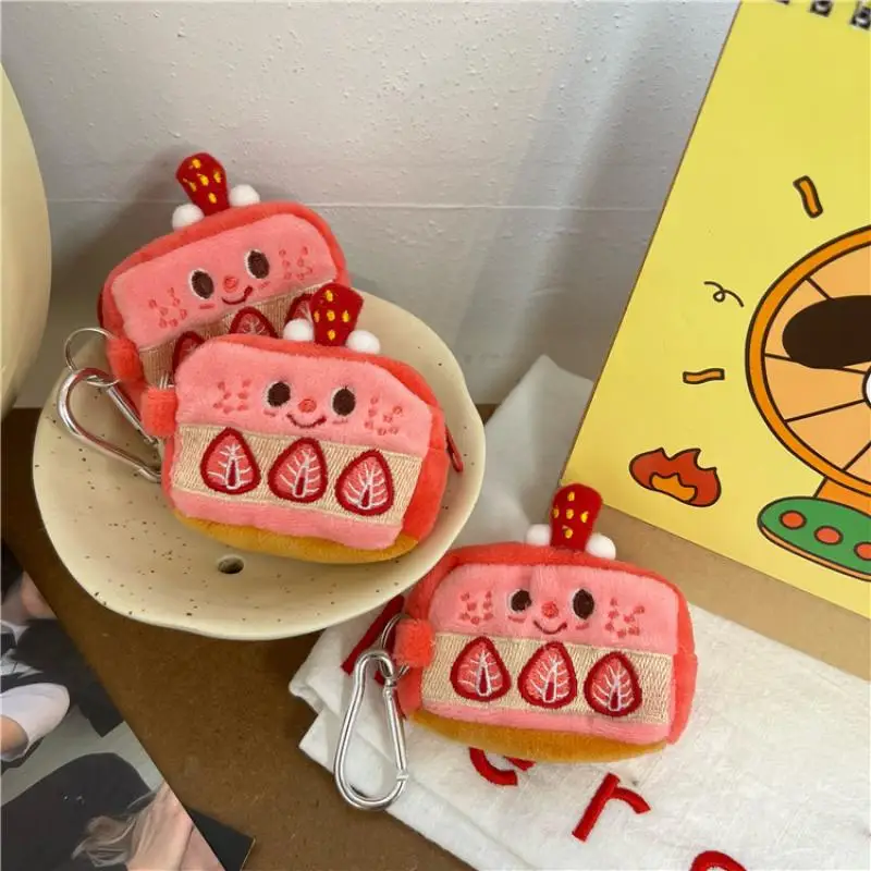 

Мультяшный квадратный кошелек Ins с розовой клубникой Zero, сумка для хранения ключей, наушников, рюкзак с подвеской, украшение, подарок на день...