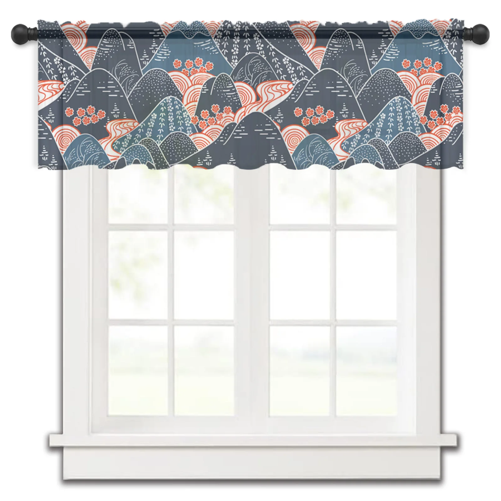

Japanese Mountain Cherry Blossom Kitchen Small Curtain Tulle Sheer Short Curtain Bedroom Living Room Home Decor Voile Drapes