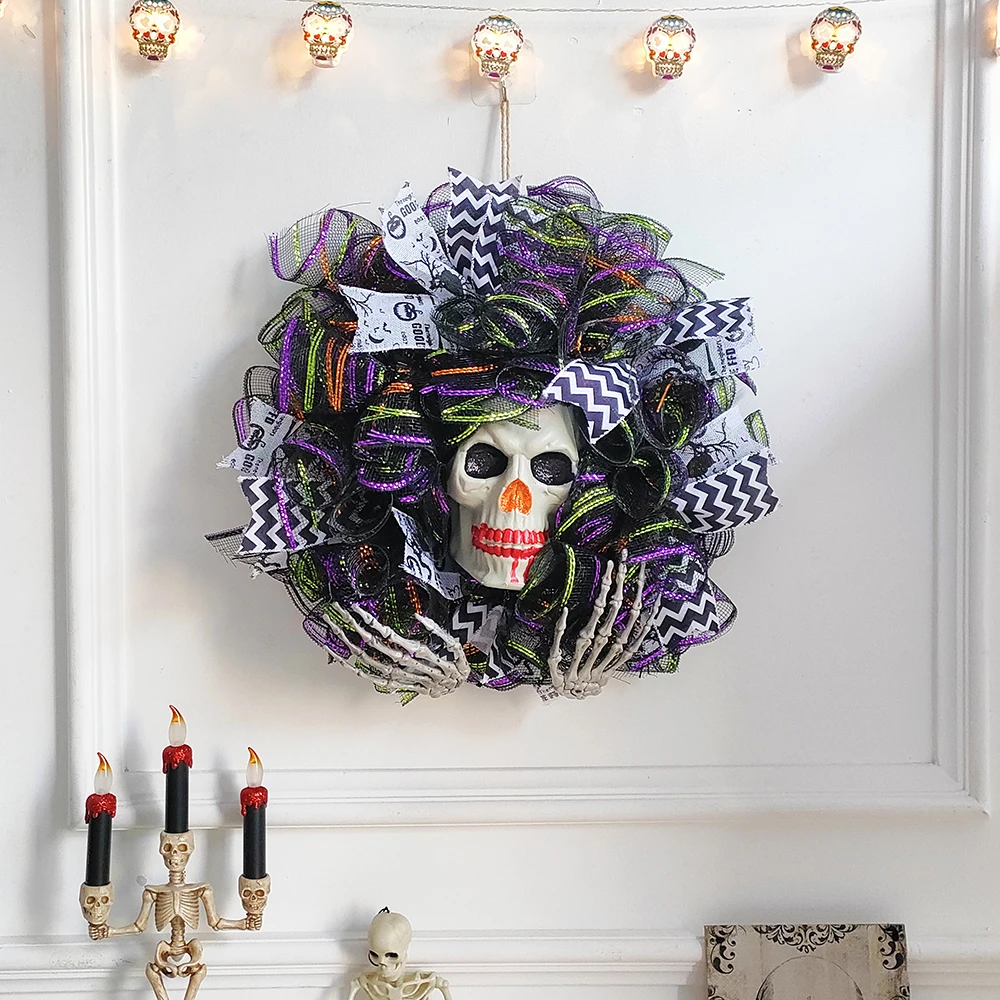 Венок на Хэллоуин с длинными ногами ведьма Череп паук висячее украшение дверь